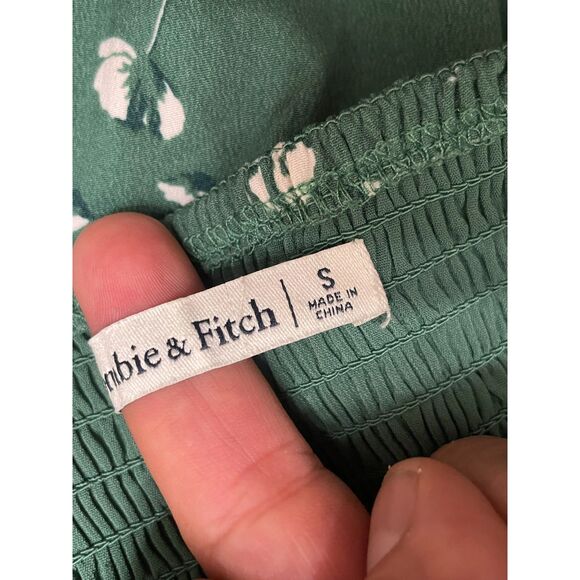Abercrombie & Fitch Women's Dress Mini Boho Peasant Smock Ruched S Green Floral - Picture 5 of 9